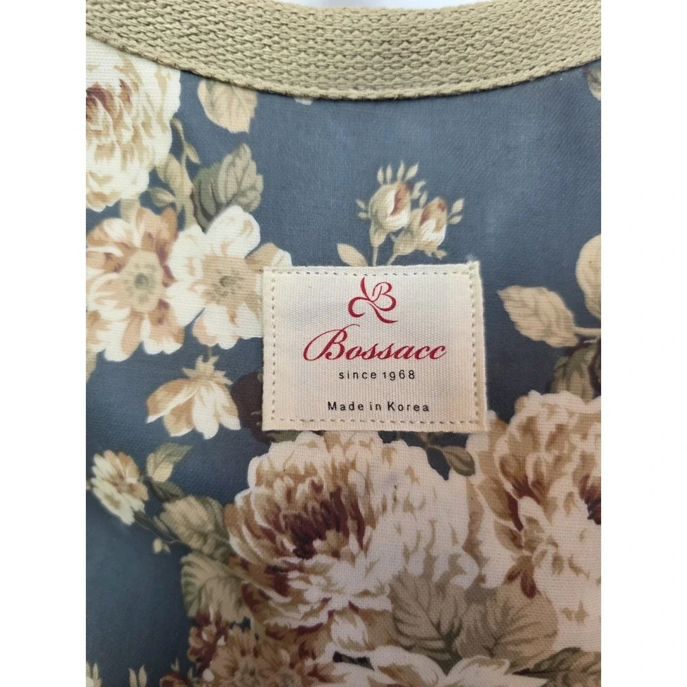 Bossace Shoulder Bag Floral Blue And Tan Medium Korean Design